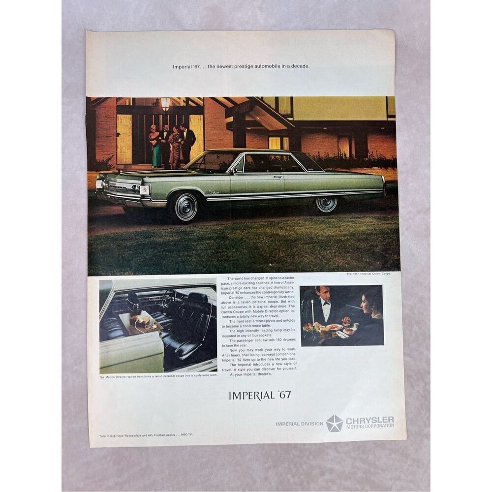 Vintage 1967 Chrysler Imperial: Newest Prestige Automobile Vintage Print Ad